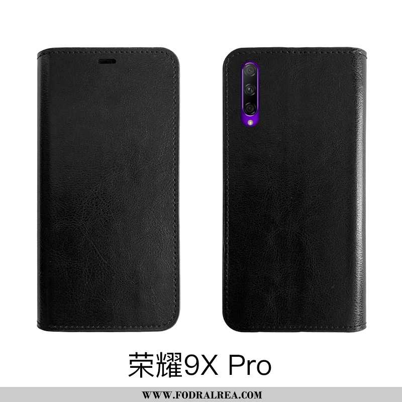 Fodral Honor 9x Pro Mjuk Äkta Läder Täcka, Skal Honor 9x Pro Skydd Svart Svarta