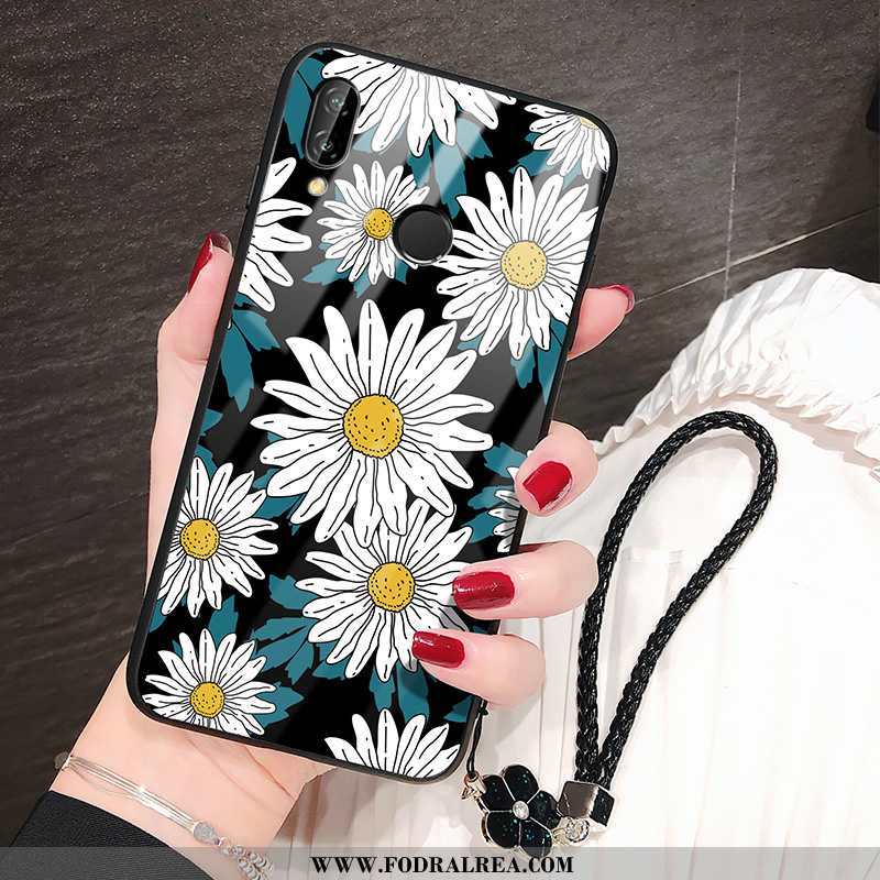 Fodral Huawei P20 Lite Silikon Blommor Skal, Skal Huawei P20 Lite Glas Solros Svarta