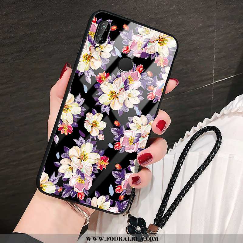 Fodral Huawei P20 Lite Silikon Blommor Skal, Skal Huawei P20 Lite Glas Solros Svarta