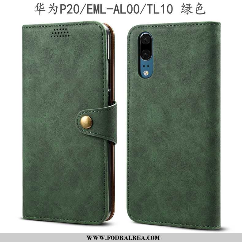 Fodral Huawei P20 Skydd Mobil Telefon Fallskydd, Skal Huawei P20 Läderfodral All Inclusive Army Grön