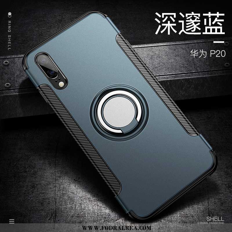 Fodral Huawei P20 Trend Personlighet Nubuck, Skal Huawei P20 Skärmskydd Film Ring Mörkblå