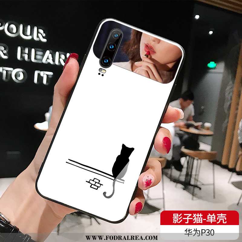 Fodral Huawei P30 Glas Enkel Röd, Skal Huawei P30 Trend Katt Vita