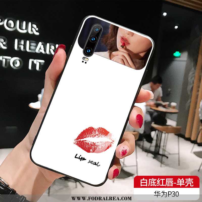 Fodral Huawei P30 Glas Enkel Röd, Skal Huawei P30 Trend Katt Vita