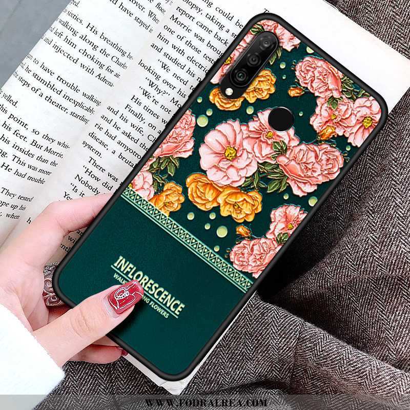 Fodral Huawei P30 Lite Silikon Blommor Hjärta, Skal Huawei P30 Lite Skydd Rosa