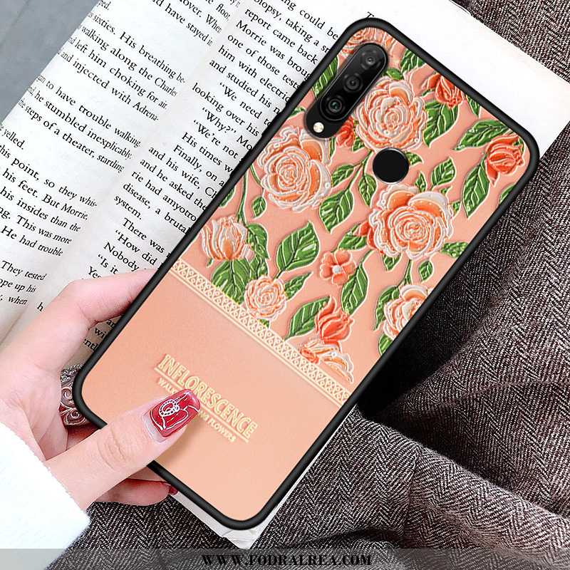 Fodral Huawei P30 Lite Silikon Blommor Hjärta, Skal Huawei P30 Lite Skydd Rosa