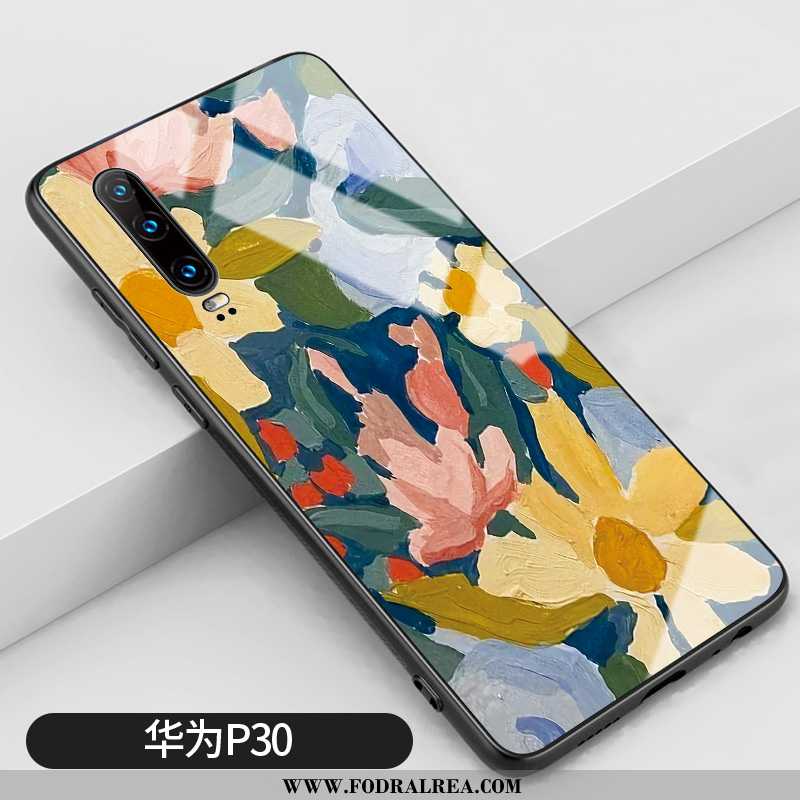 Fodral Huawei P30 Trend Oljemålning Blommor, Skal Huawei P30 Silikon Rosa