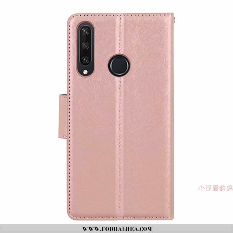 Fodral Huawei Y6p Läderfodral Clamshell Mobil Telefon, Skal Huawei Y6p Äkta Läder Silikon Rosa