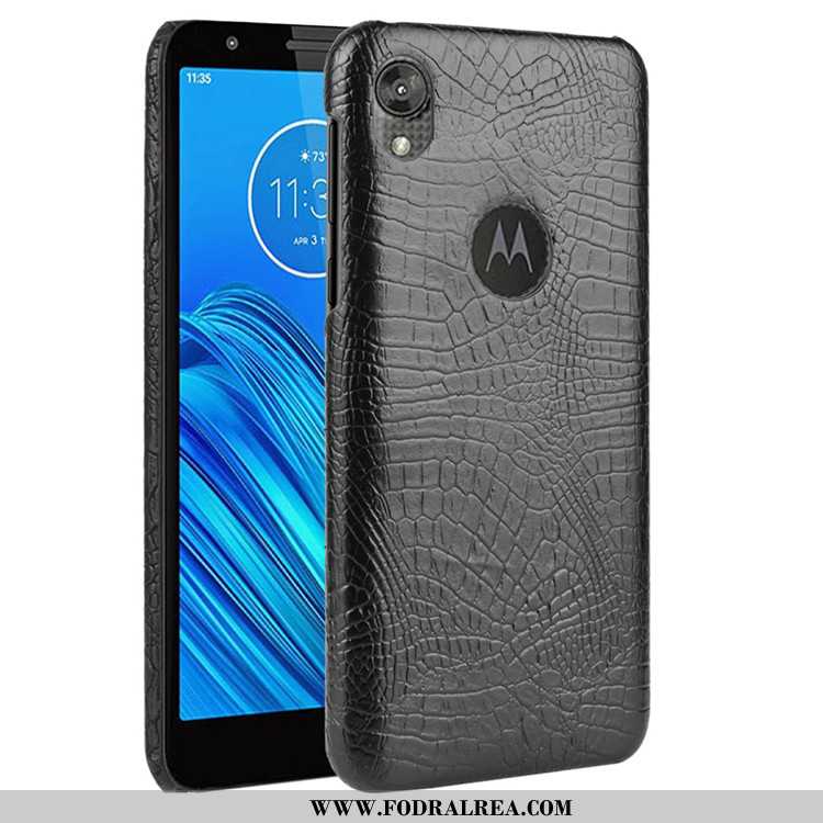 Fodral Moto E6 Plus Läder Krokodilmönster, Skal Moto E6 Plus Mönster Mobil Telefon Svarta