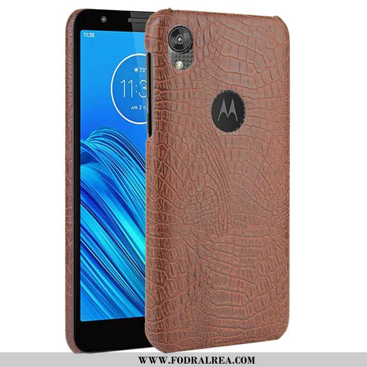 Fodral Moto E6 Plus Läder Krokodilmönster, Skal Moto E6 Plus Mönster Mobil Telefon Svarta