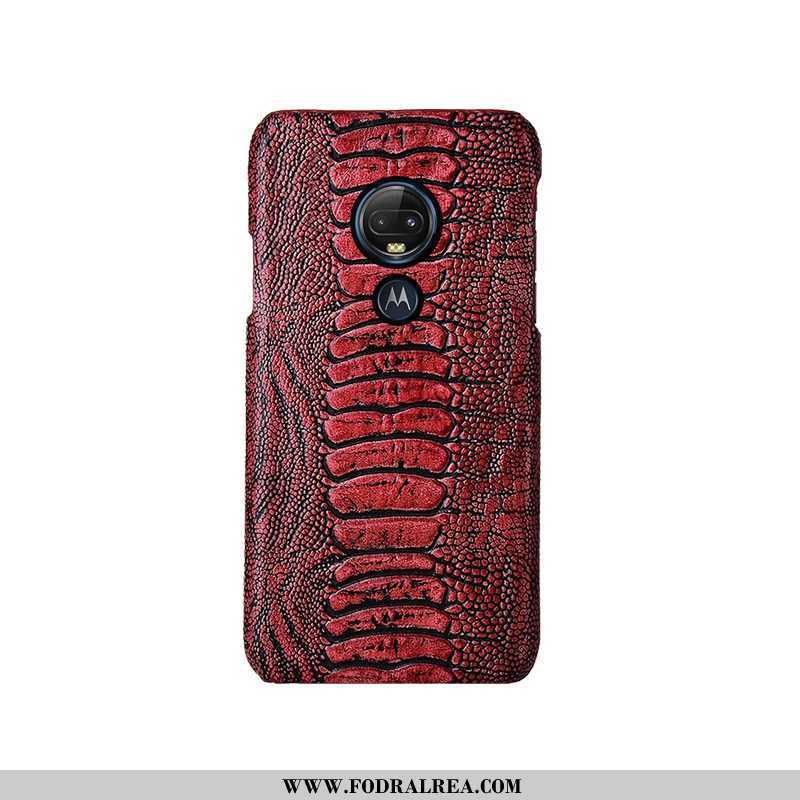 Fodral Moto G7 Lyxiga Fallskydd Äkta Läder, Skal Moto G7 Personlighet Mode Röd