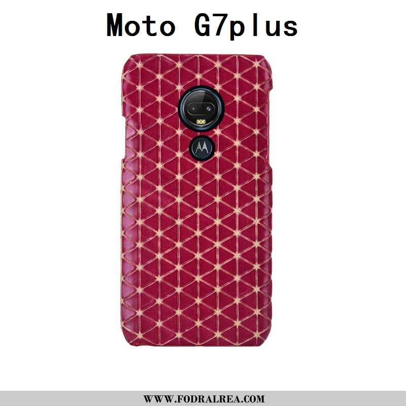 Fodral Moto G7 Plus Kreativa Anpassa Röd, Skal Moto G7 Plus Äkta Läder Fallskydd Röd