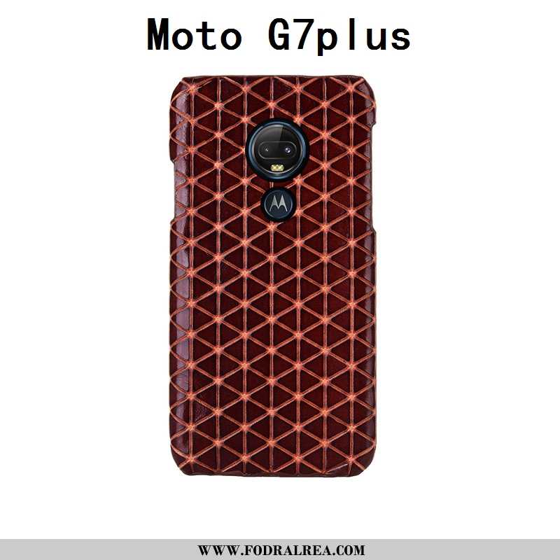 Fodral Moto G7 Plus Kreativa Anpassa Röd, Skal Moto G7 Plus Äkta Läder Fallskydd Röd