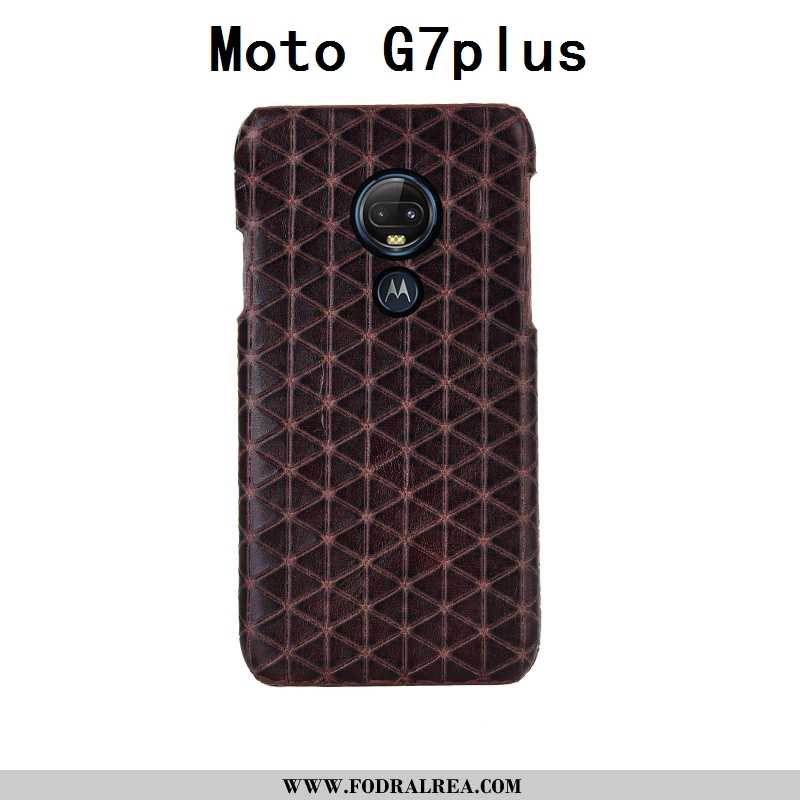 Fodral Moto G7 Plus Kreativa Anpassa Röd, Skal Moto G7 Plus Äkta Läder Fallskydd Röd