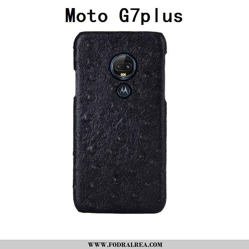 Fodral Moto G7 Plus Kreativa Bakre Omslag Mobil Telefon, Skal Moto G7 Plus Äkta Läder Svarta