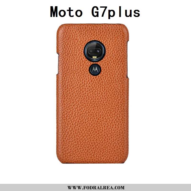 Fodral Moto G7 Plus Äkta Läder Cow Mobil Telefon, Skal Moto G7 Plus Läder Lyxiga Mörkblå