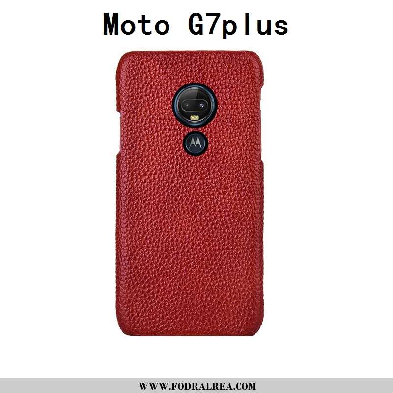 Fodral Moto G7 Plus Äkta Läder Cow Mobil Telefon, Skal Moto G7 Plus Läder Lyxiga Mörkblå