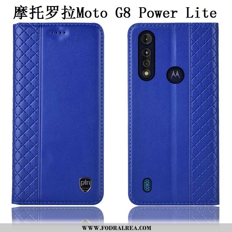 Fodral Moto G8 Power Lite Läderfodral Mobil Telefon Fallskydd, Skal Moto G8 Power Lite Äkta Läder Bl