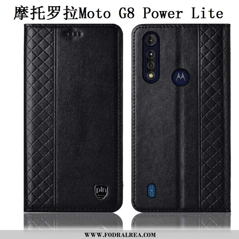 Fodral Moto G8 Power Lite Läderfodral Mobil Telefon Fallskydd, Skal Moto G8 Power Lite Äkta Läder Bl