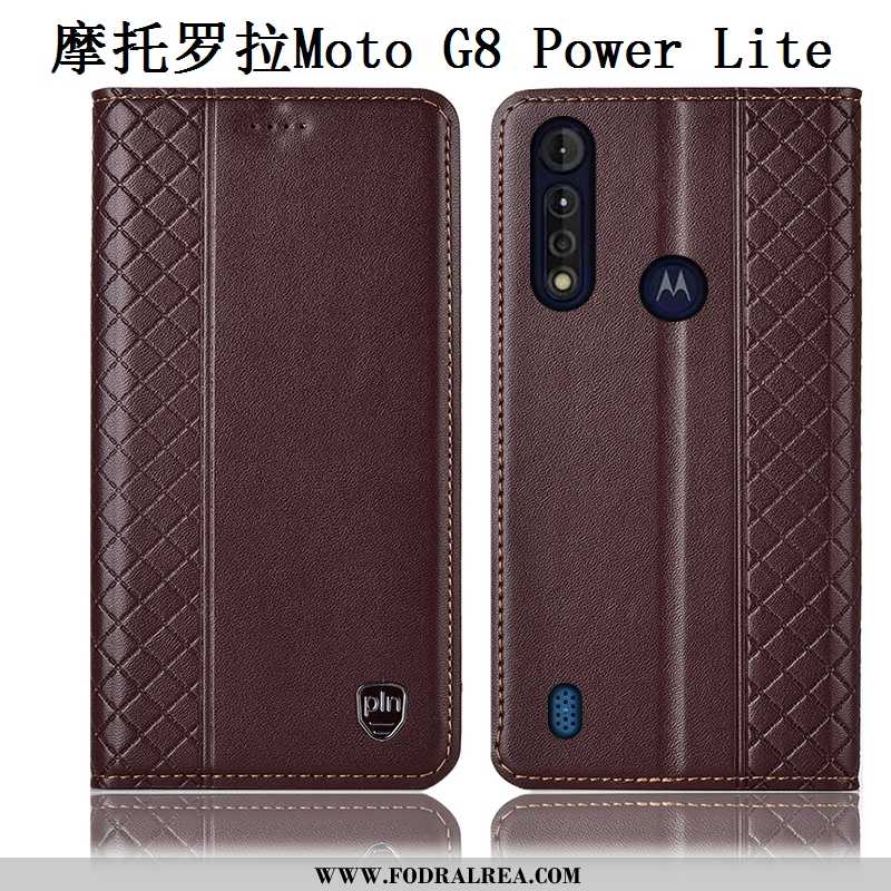 Fodral Moto G8 Power Lite Läderfodral Mobil Telefon Fallskydd, Skal Moto G8 Power Lite Äkta Läder Bl