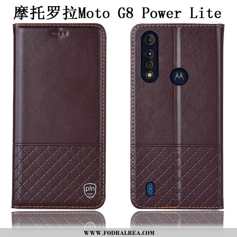 Fodral Moto G8 Power Lite Läderfodral Mobil Telefon Röd, Skal Moto G8 Power Lite Äkta Läder Fallskyd