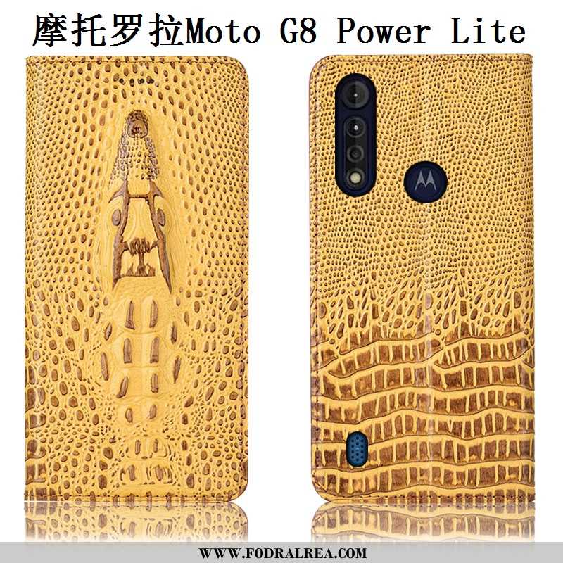 Fodral Moto G8 Power Lite Mönster Gul Mobil Telefon, Skal Moto G8 Power Lite Skydd Äkta Läder