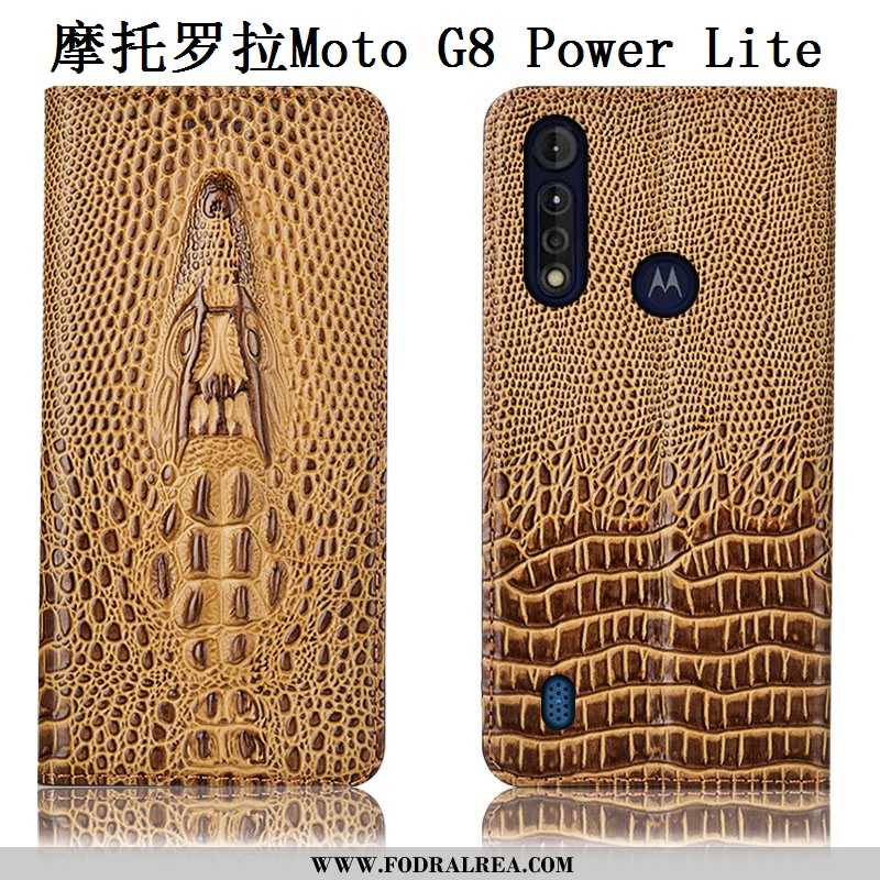 Fodral Moto G8 Power Lite Mönster Gul Mobil Telefon, Skal Moto G8 Power Lite Skydd Äkta Läder