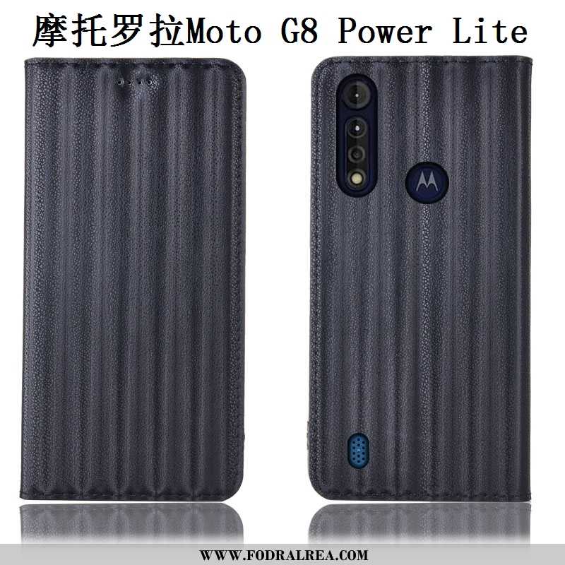 Fodral Moto G8 Power Lite Äkta Läder Skydd Gradient, Skal Moto G8 Power Lite Mönster Täcka Svarta