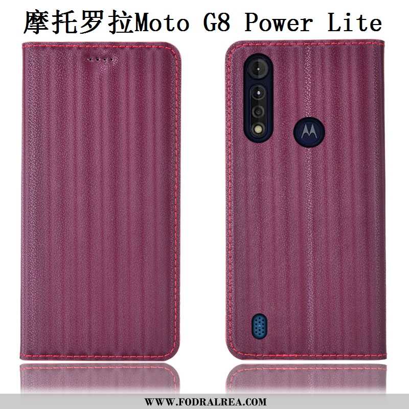 Fodral Moto G8 Power Lite Äkta Läder Skydd Gradient, Skal Moto G8 Power Lite Mönster Täcka Svarta