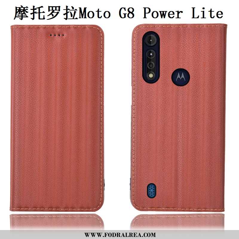 Fodral Moto G8 Power Lite Äkta Läder Skydd Gradient, Skal Moto G8 Power Lite Mönster Täcka Svarta