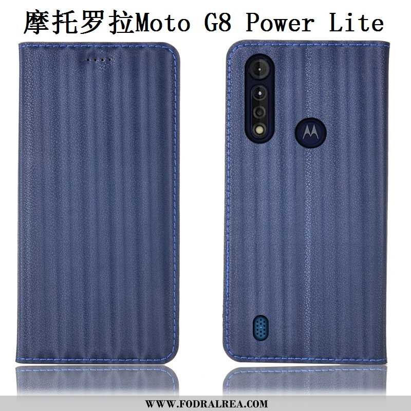 Fodral Moto G8 Power Lite Äkta Läder Skydd Gradient, Skal Moto G8 Power Lite Mönster Täcka Svarta