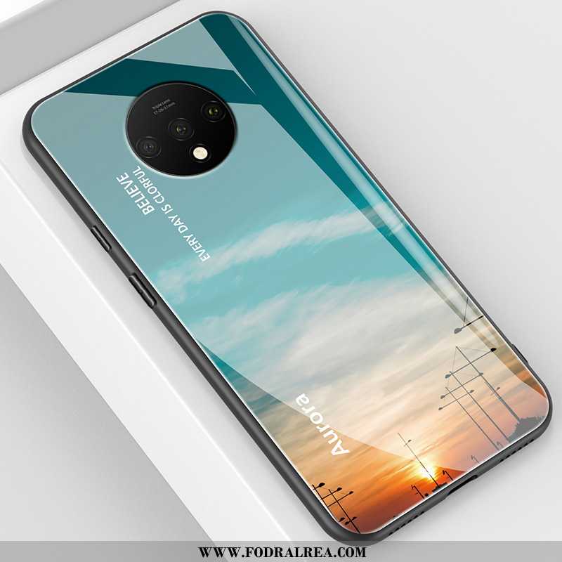 Fodral Oneplus 7t Silikon Glas Fodral, Skal Oneplus 7t Skydd Härdning Blå