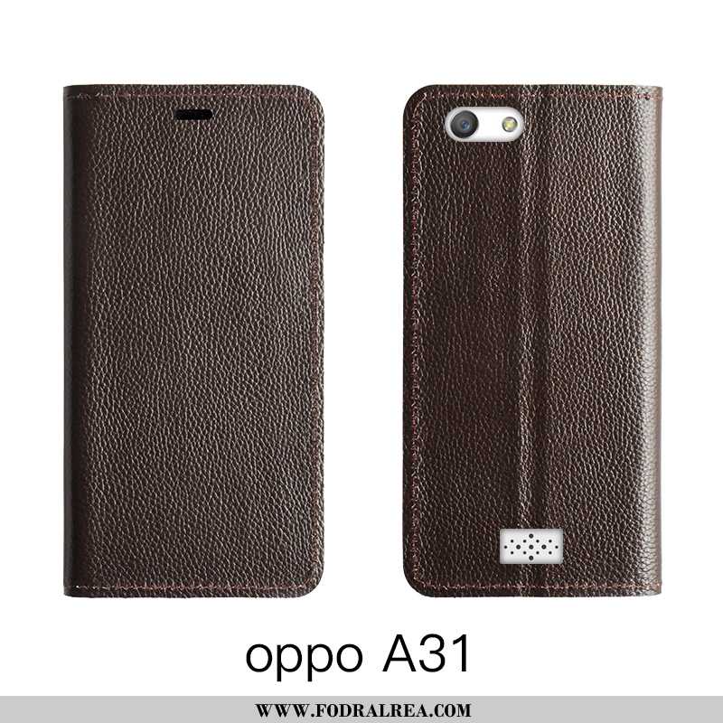 Fodral Oppo A31 Läderfodral Täcka Orange, Skal Oppo A31 Äkta Läder All Inclusive Orange