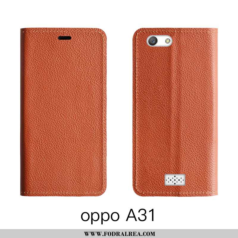 Fodral Oppo A31 Läderfodral Täcka Orange, Skal Oppo A31 Äkta Läder All Inclusive Orange