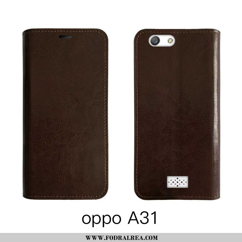 Fodral Oppo A31 Äkta Läder Cow Täcka, Skal Oppo A31 Läder Högt Utbud Brun