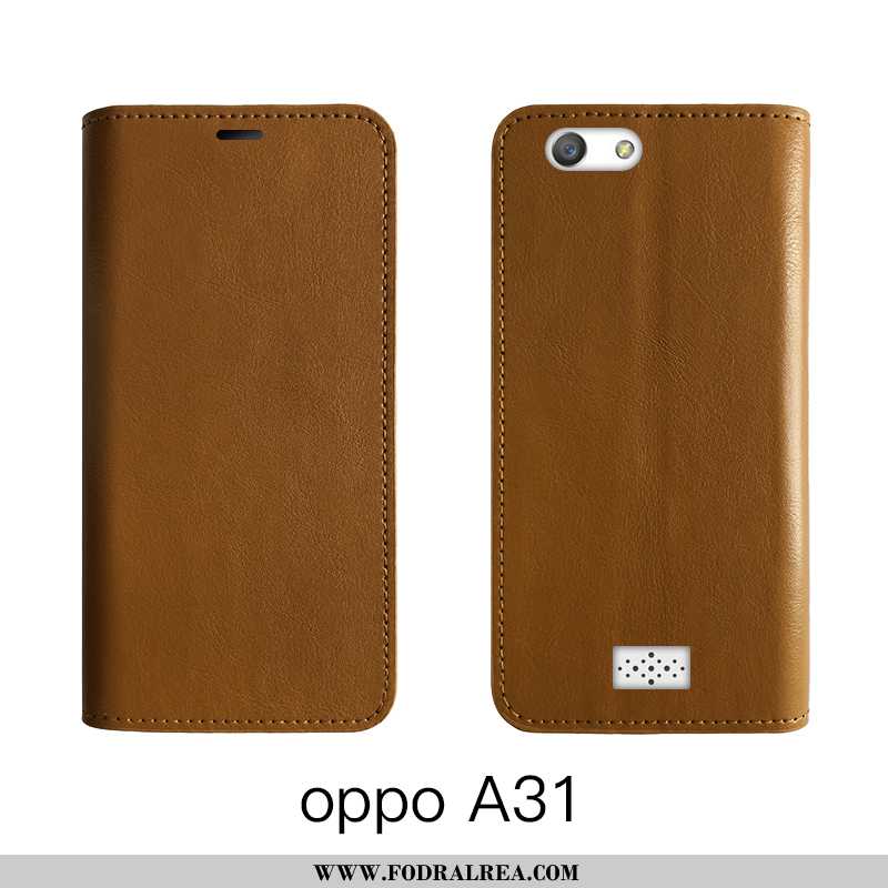 Fodral Oppo A31 Äkta Läder Cow Täcka, Skal Oppo A31 Läder Högt Utbud Brun