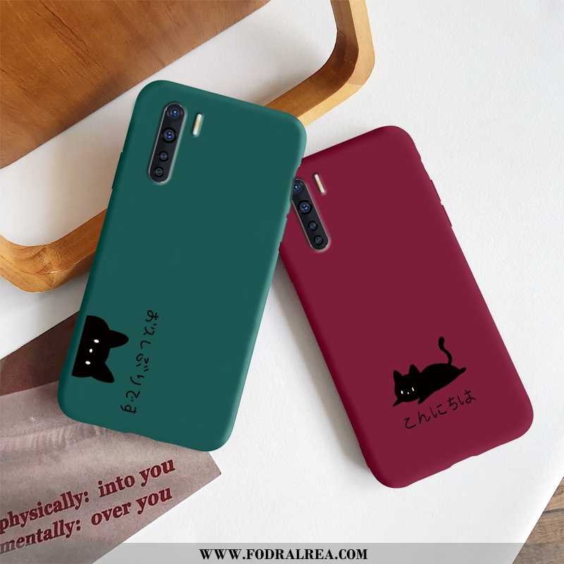 Fodral Oppo A91 Nubuck Ljus, Skal Oppo A91 Kreativa Katt Grön