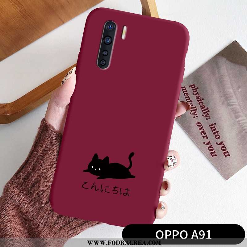 Fodral Oppo A91 Nubuck Ljus, Skal Oppo A91 Kreativa Katt Grön