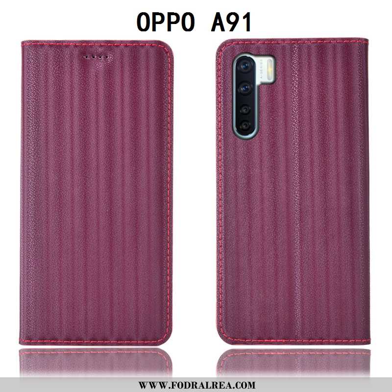 Fodral Oppo A91 Skydd Purpur Täcka, Skal Oppo A91 Läderfodral Mobil Telefon Lila