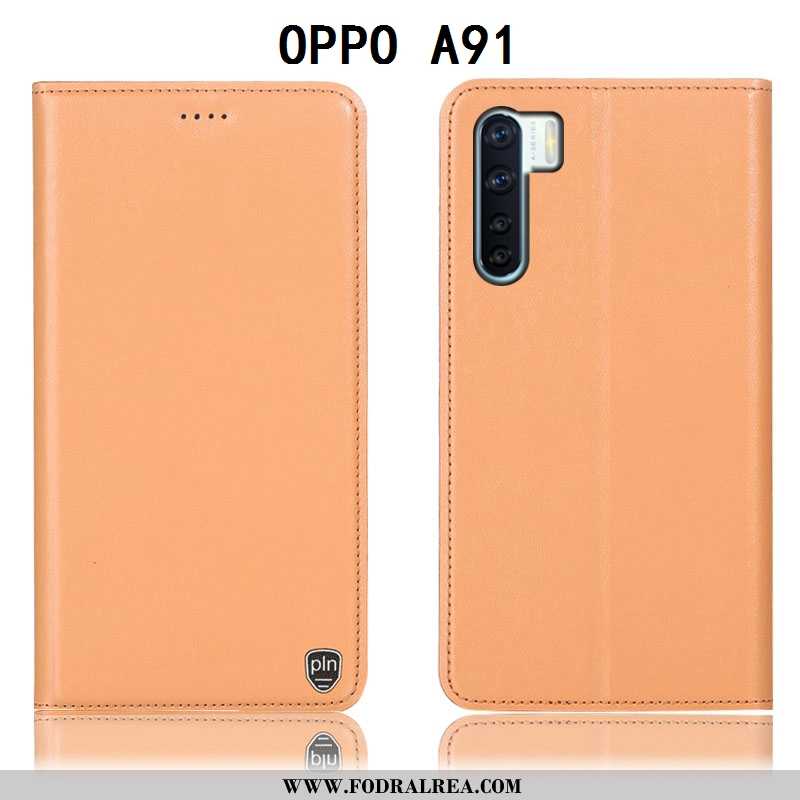 Fodral Oppo A91 Skydd Skal Mobil Telefon, Oppo A91 Läderfodral Gul