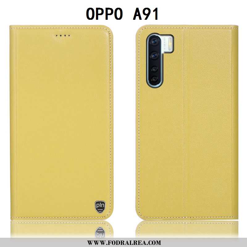 Fodral Oppo A91 Skydd Skal Mobil Telefon, Oppo A91 Läderfodral Gul