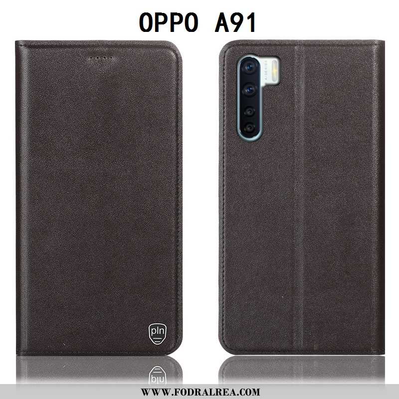 Fodral Oppo A91 Skydd Skal Mobil Telefon, Oppo A91 Läderfodral Gul