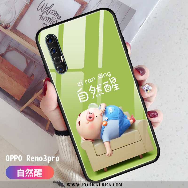 Fodral Oppo Reno 3 Pro Glas Fallskydd Super, Skal Oppo Reno 3 Pro Personlighet Mobil Telefon Grön