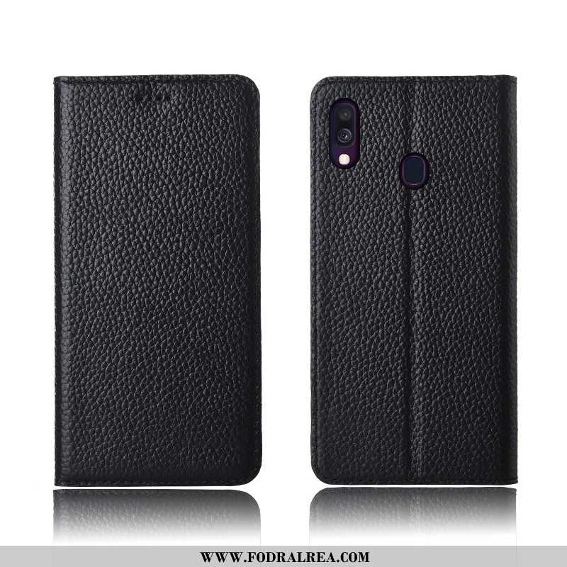 Fodral Samsung Galaxy A40 Läderfodral Äkta Läder Svart, Skal Samsung Galaxy A40 Nubuck All Inclusive