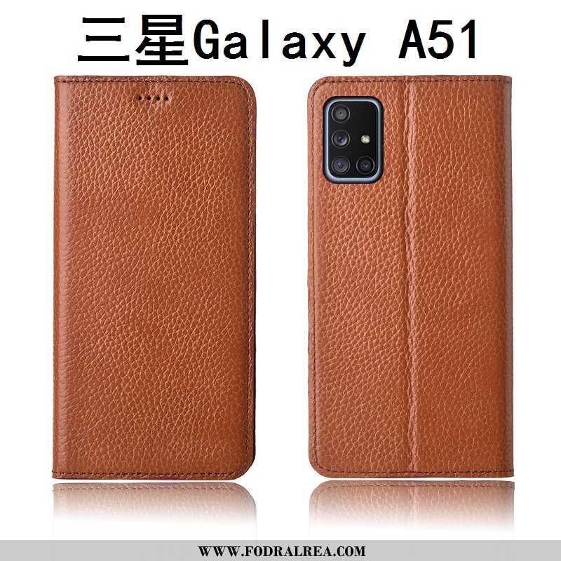 Fodral Samsung Galaxy A51 Läderfodral Fallskydd Silikon, Skal Samsung Galaxy A51 Nubuck Skydd Khaki