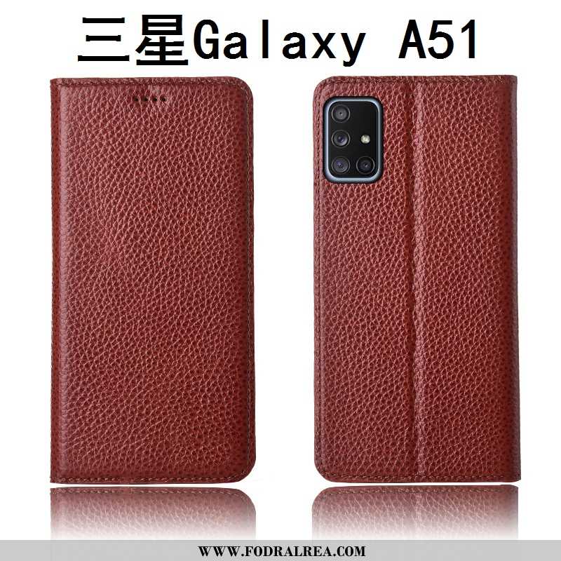 Fodral Samsung Galaxy A51 Läderfodral Fallskydd Silikon, Skal Samsung Galaxy A51 Nubuck Skydd Khaki