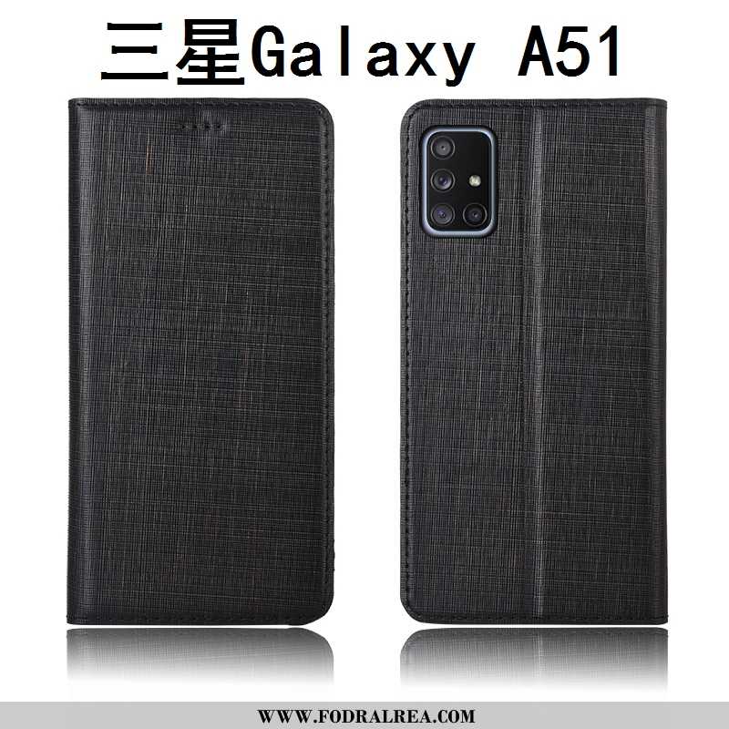 Fodral Samsung Galaxy A51 Äkta Läder Fallskydd Nubuck, Skal Samsung Galaxy A51 Silikon Ny Blå