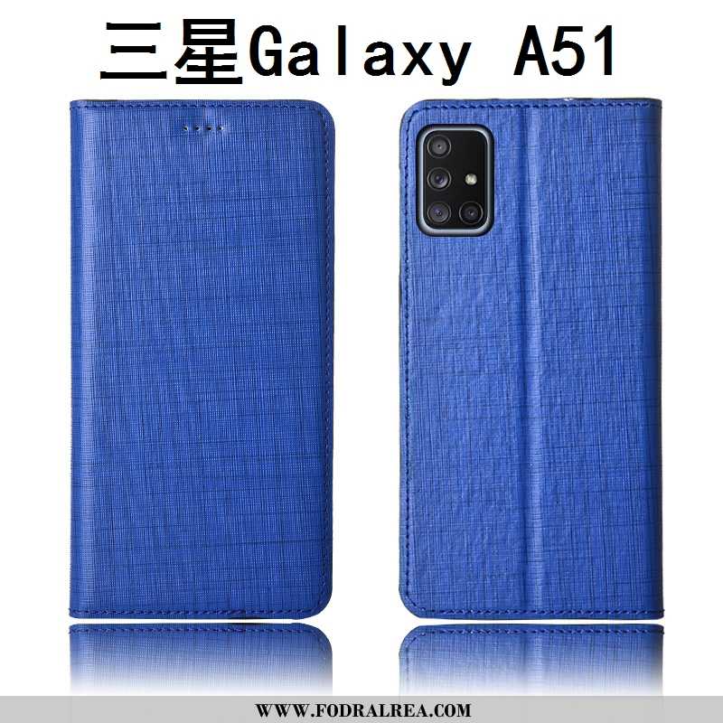 Fodral Samsung Galaxy A51 Äkta Läder Fallskydd Nubuck, Skal Samsung Galaxy A51 Silikon Ny Blå