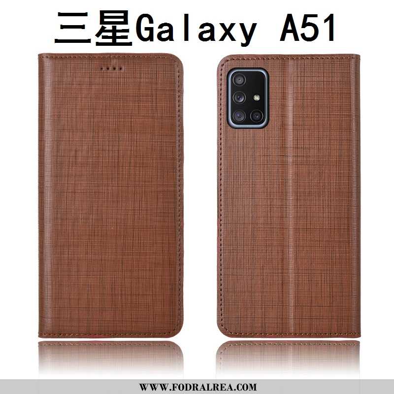 Fodral Samsung Galaxy A51 Äkta Läder Fallskydd Nubuck, Skal Samsung Galaxy A51 Silikon Ny Blå