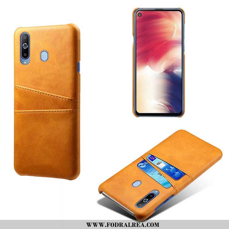 Fodral Samsung Galaxy A60 Läder Cow Gul, Skal Samsung Galaxy A60 Mönster Gul