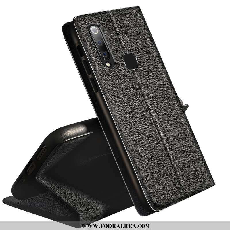 Fodral Samsung Galaxy A60 Mjuk Läderfodral Support, Skal Samsung Galaxy A60 Silikon Business Svarta